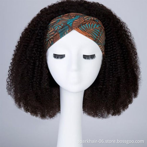 Wholesale Head Band Wigs Half Straight Kinky Curly Bob Virgin Brazilian Human Hair Headband Wig For Black Women With Attached